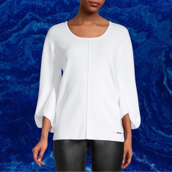 Donna Karan Tops - HP💎 NWT Donna Karan New York Twist 3/4 Sleeve Scoop Neck Knit Blouse White XS
